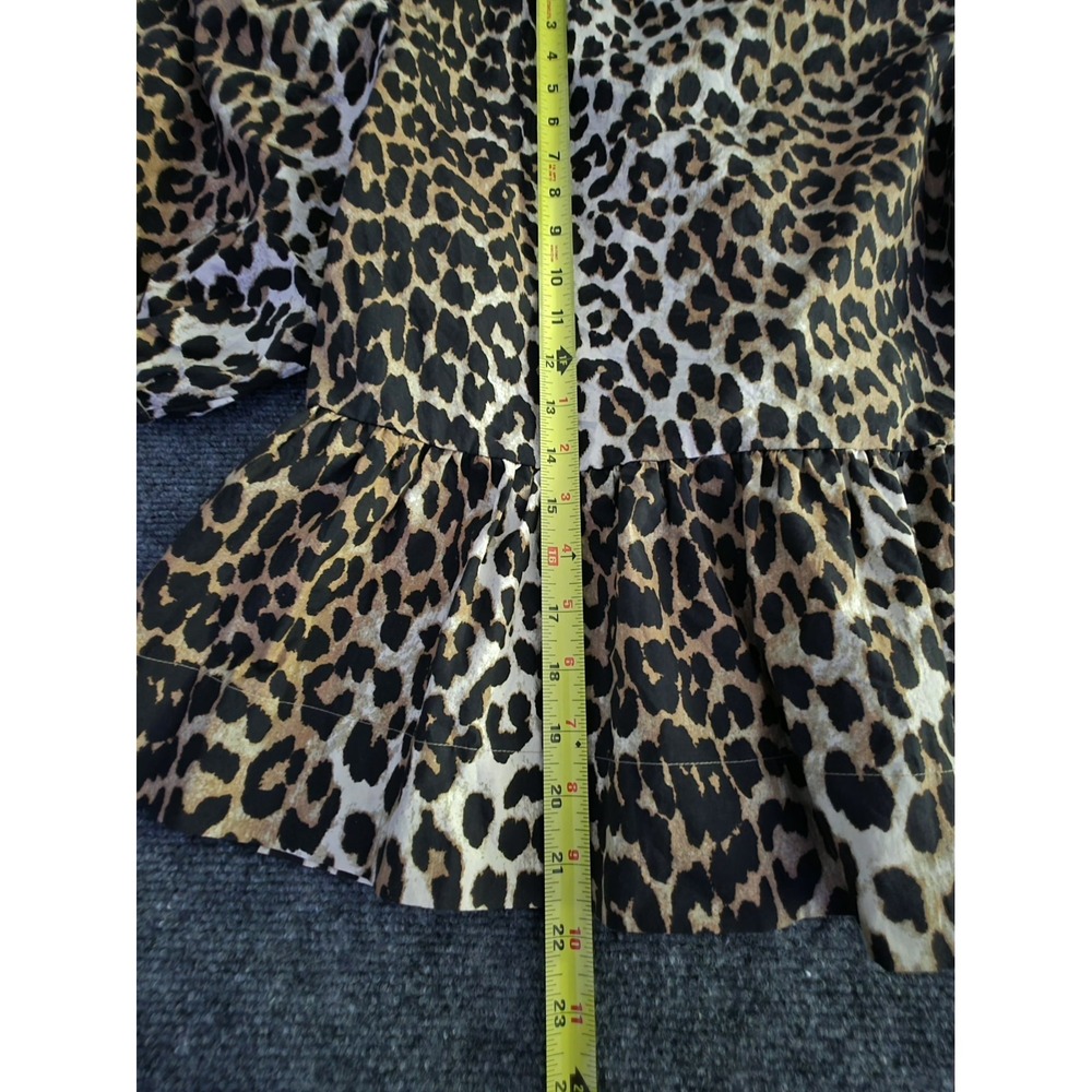 NWOT Industry Leopard Print Peplum Top Puff Sleeve Tie Front XS - Picture 7 of 7